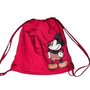 Disney Parks Mickey Mouse “Upcycled Hoodie” Drawstring Backpack Red XL